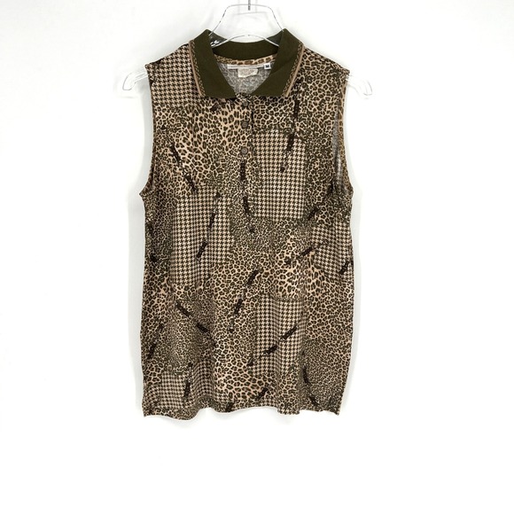 Bette & Court Tops - Bette Court Top Womens‎ M Old Money Preppy Animal Print Herringbone Green Brown